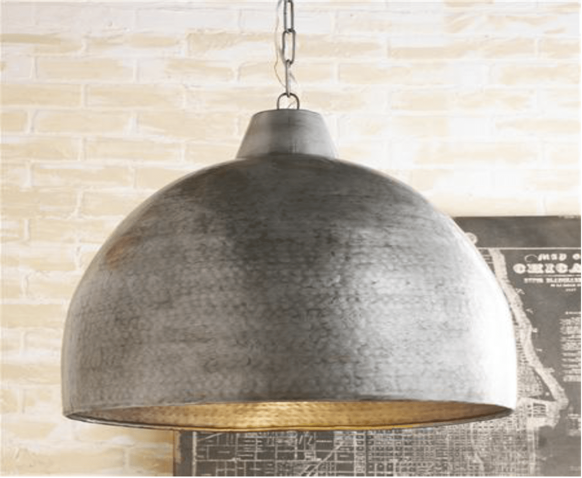 Hammered Steel Oversized Dome Pendant Light